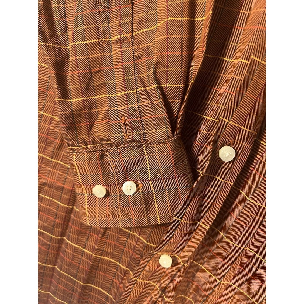 Bobby Jones Collection Mens Small Orange Brown Check Woven in Italy Golf Shirt - Picture 3 of 9